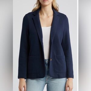 Caslon Relaxed Knit Blazer Navy Blue Size Large Nordstrom